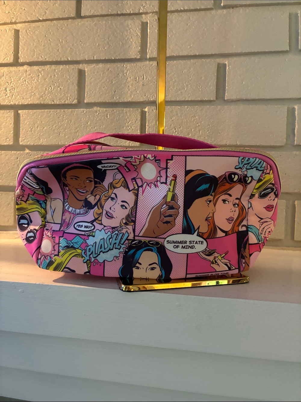 Estee Lauder Pink Comic-Print Cosmetic Pouch